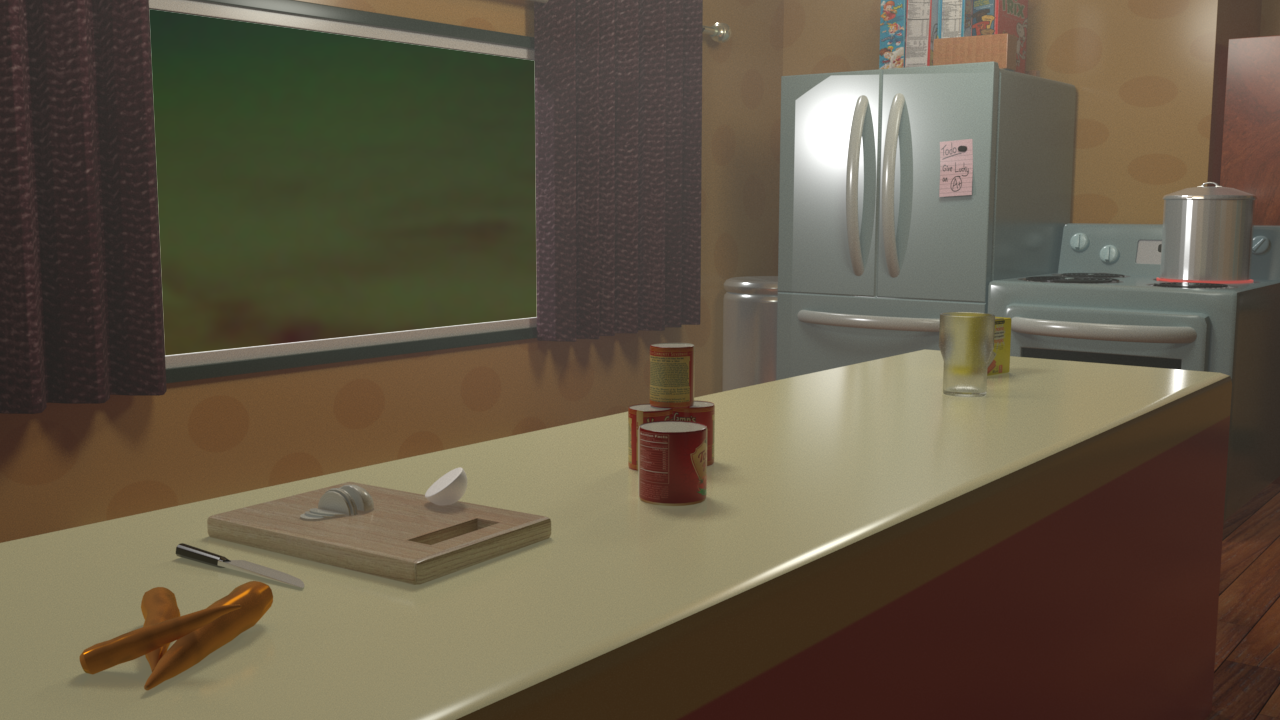 A realistic 3D render of a kitchen from angle 1.