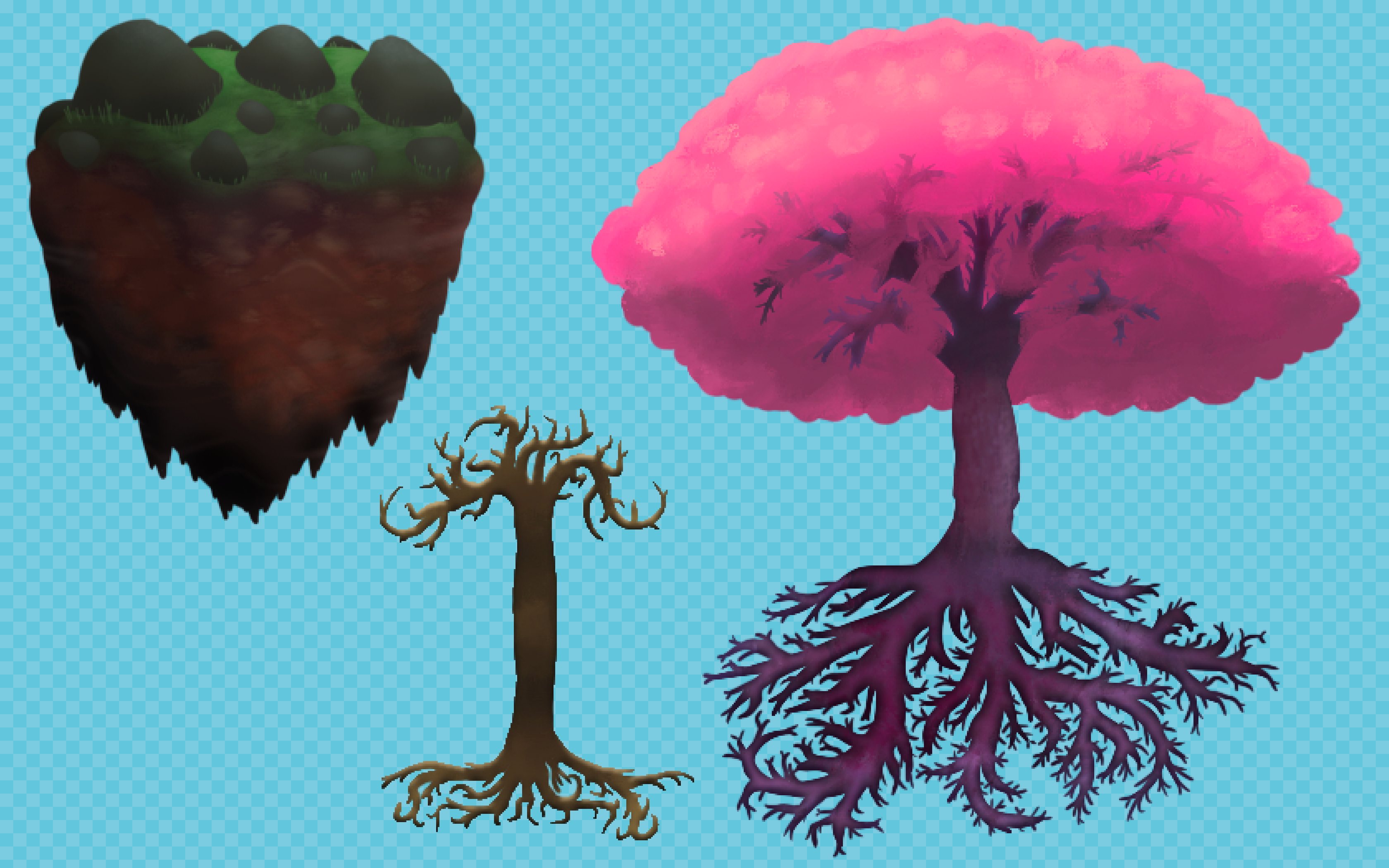 A collection of pixelated large environment assets.