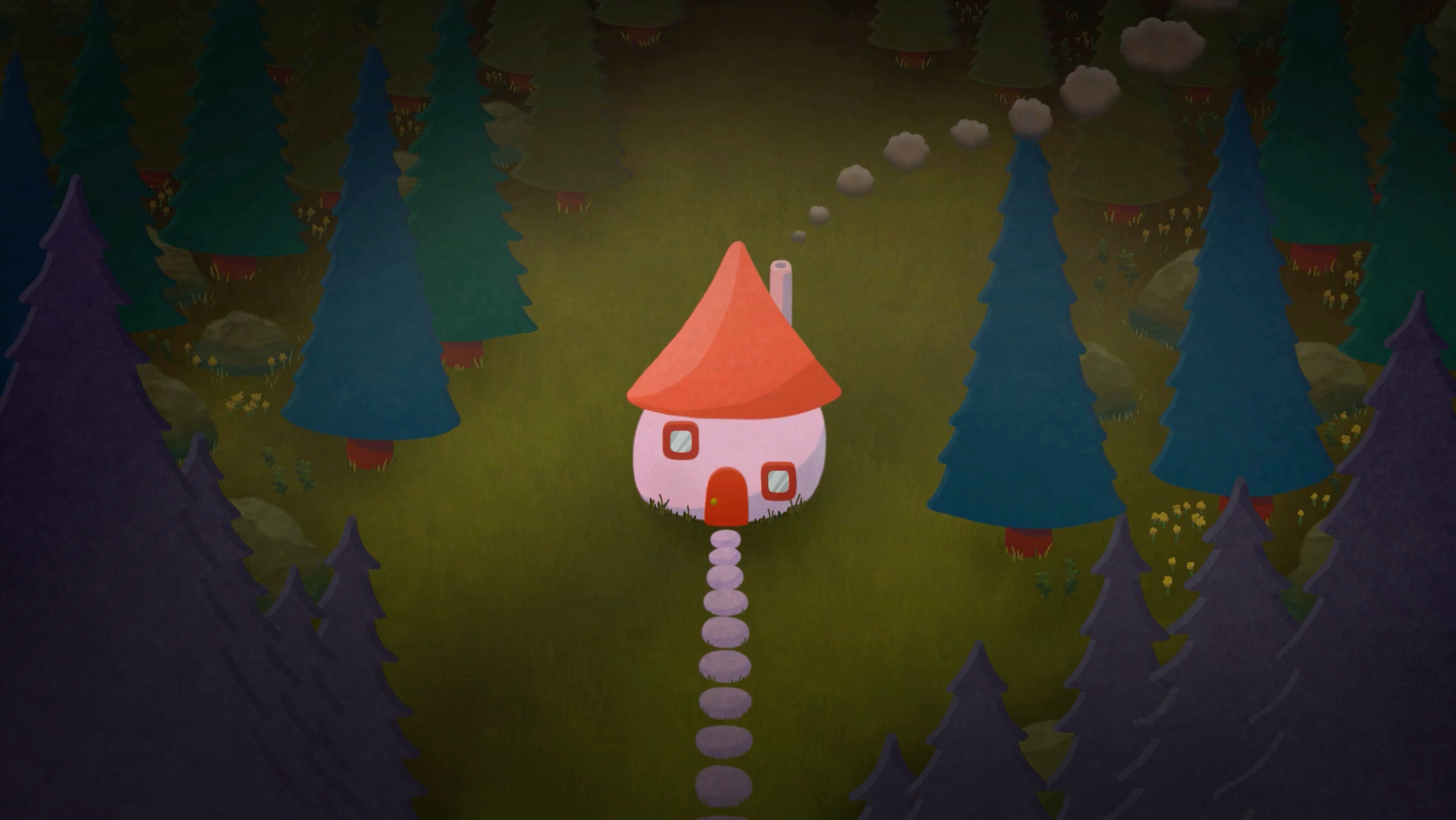 An illustration of the exterior of a house, surrounded by trees.